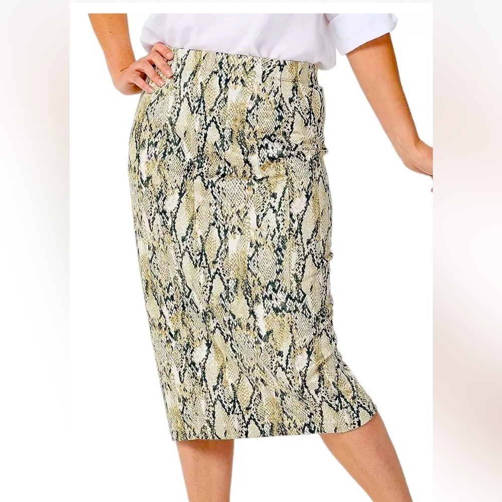 Susan Graver Printed Faux-Suede Midi Skirt Size Large Petite